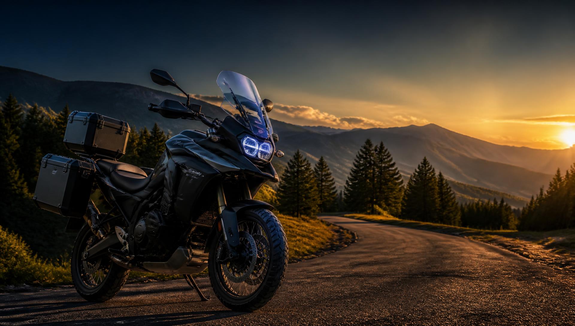 Motocicletă adventure pe un drum de munte din Harghita